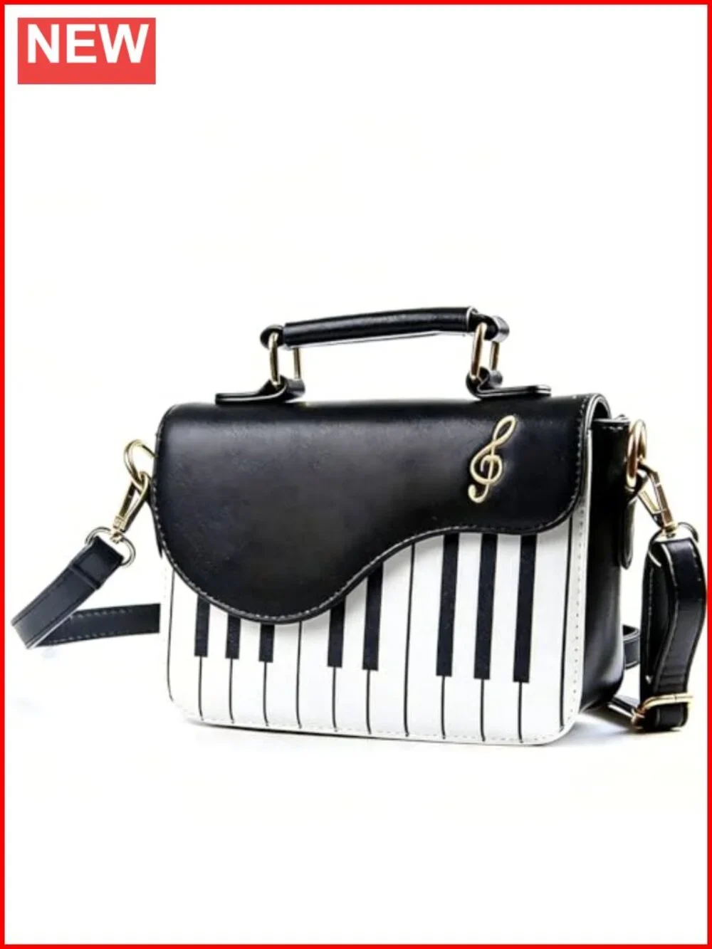 Women Piano Pattern PU Leather Satchel Crossbody Handbag Adjustable Strap