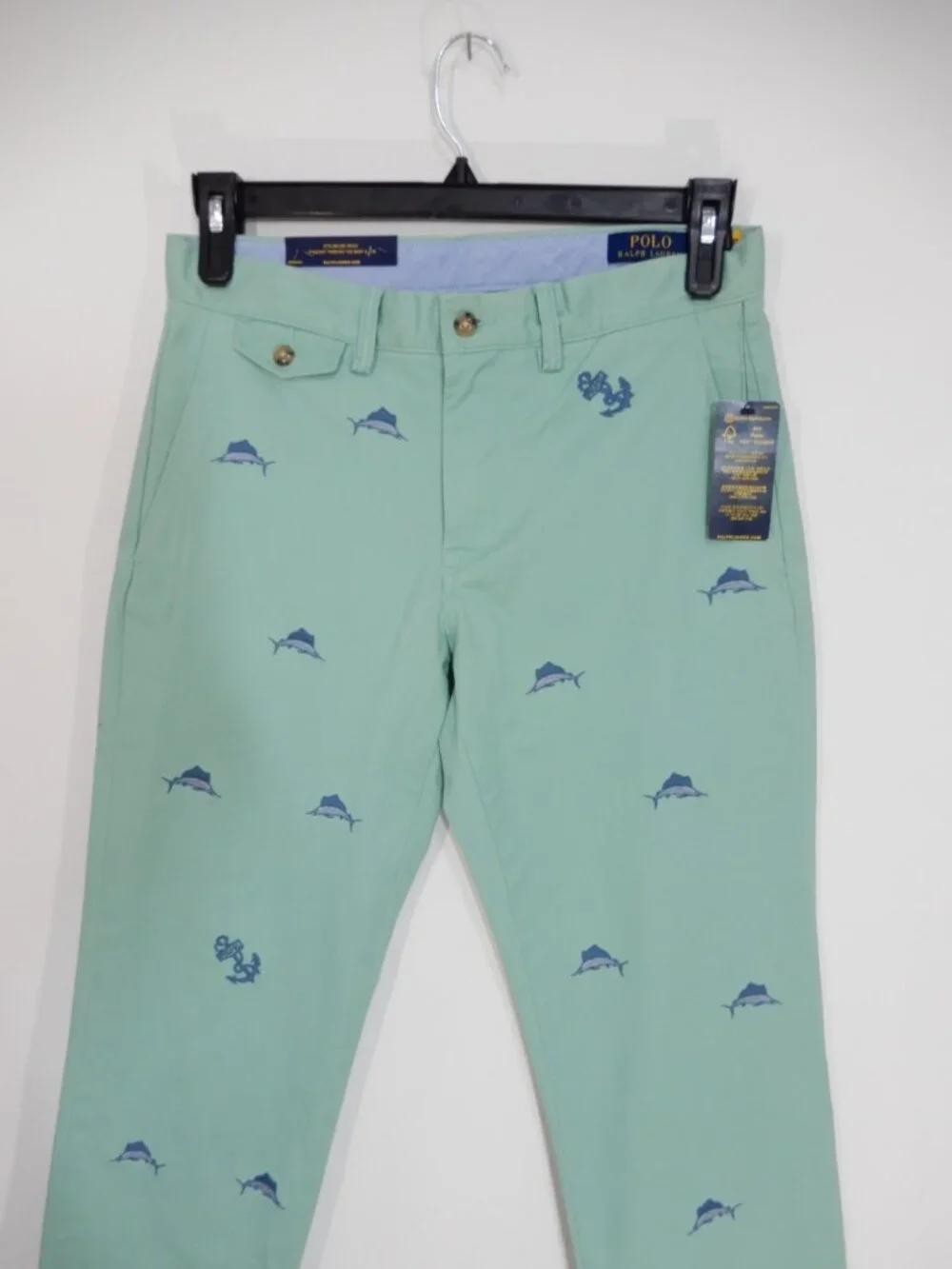 POLO Ralph Lauren Stretch Straight Fit Chino Pants Size 30 X 32 Marlin Fish NEW