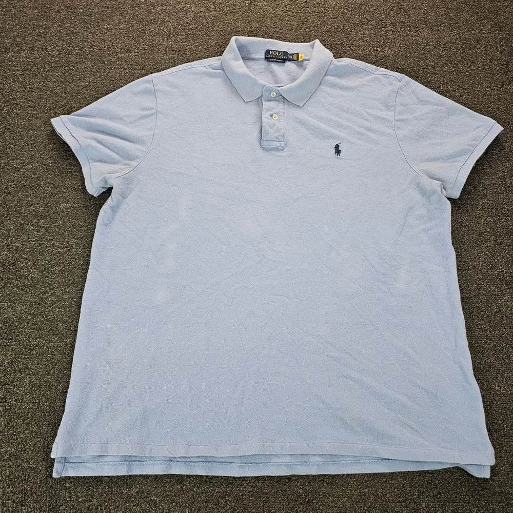 Polo Ralph Lauren Men XXL Custom‎ Slim Fit Polo Shirt Light Blue Short Sleeve