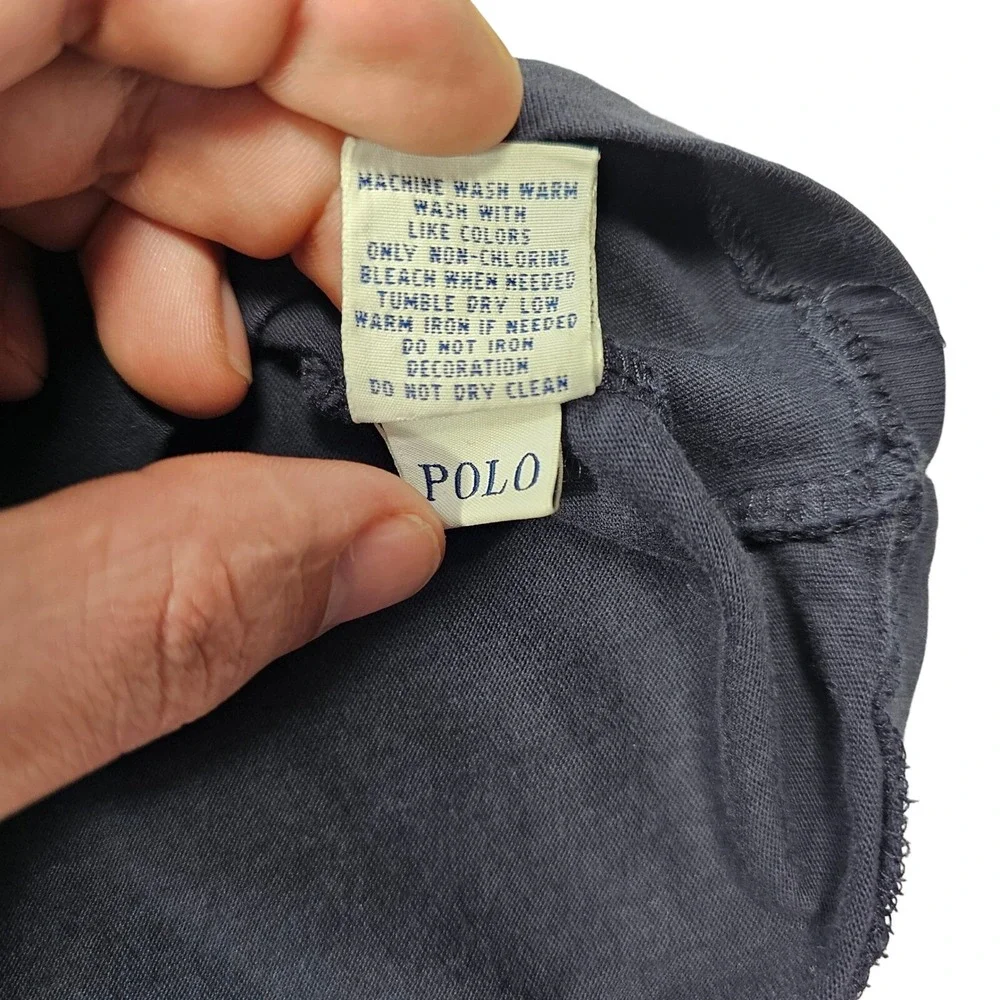 Polo Ralph Lauren T-Shirt Mens M‎ Navy Blue V-Neck Minimalist Cotton Pony Logo