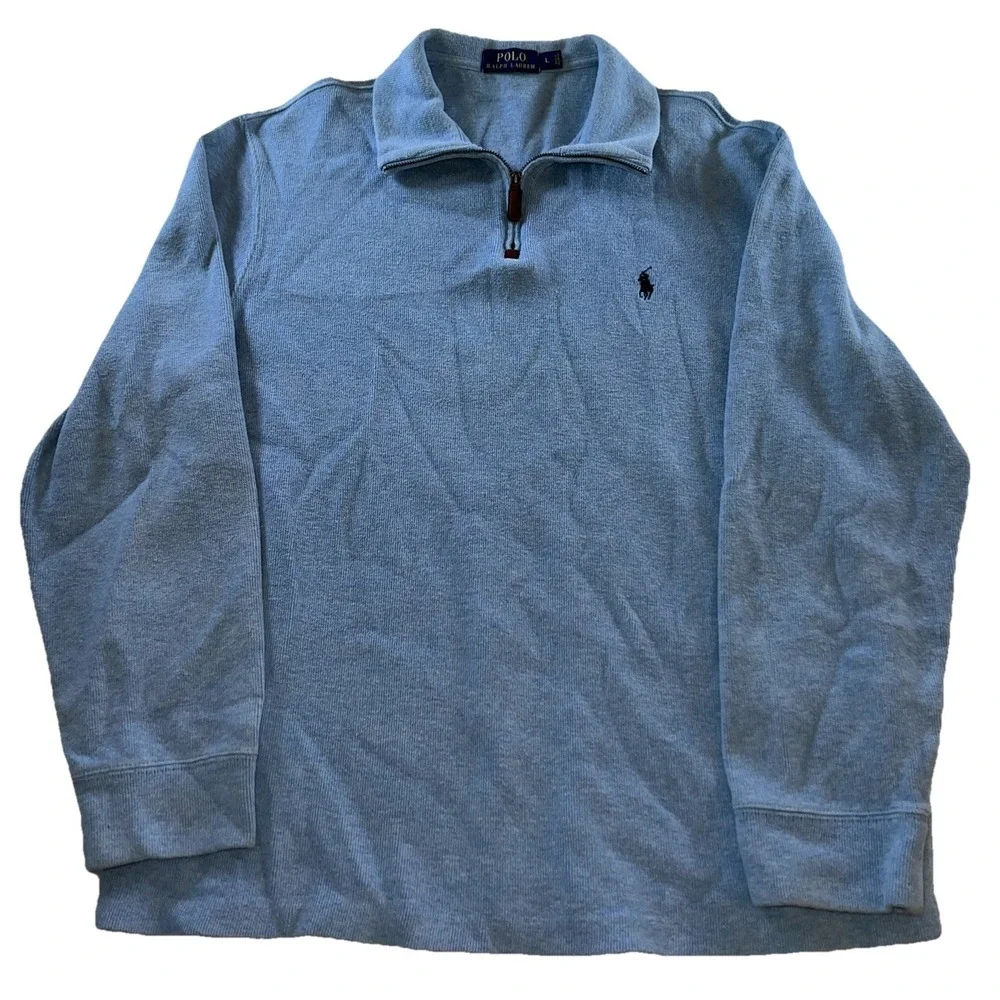 Polo Ralph Lauren Mens L Blue 1/4 Zip Golf Long‎ Sleeve