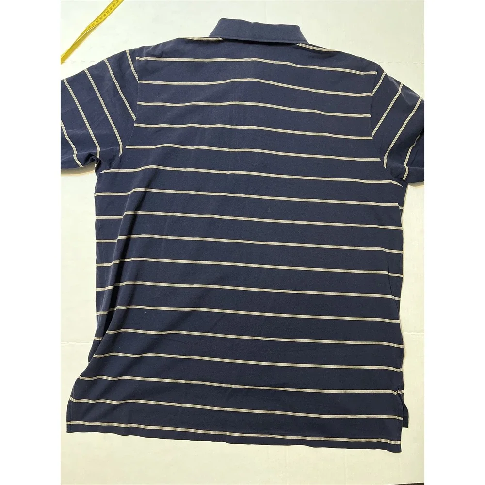Vintage Ralph Lauren Polo Golf Shirt 100% Pima Cotton Men's XL Navy Blue Striped