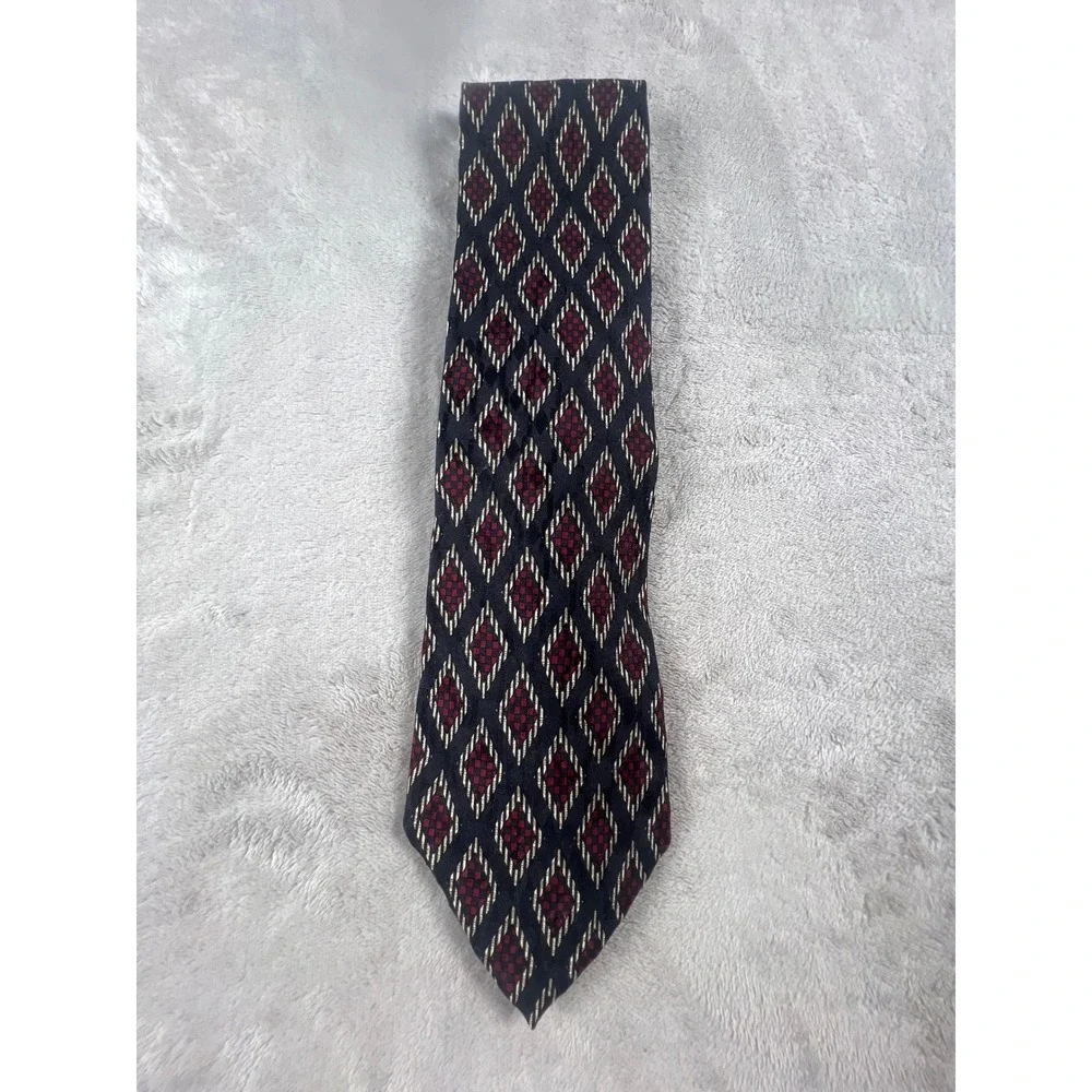 Robert Talbott Best of Class Silk Tie Black Burgundy Gold Diamond Geometric Mens