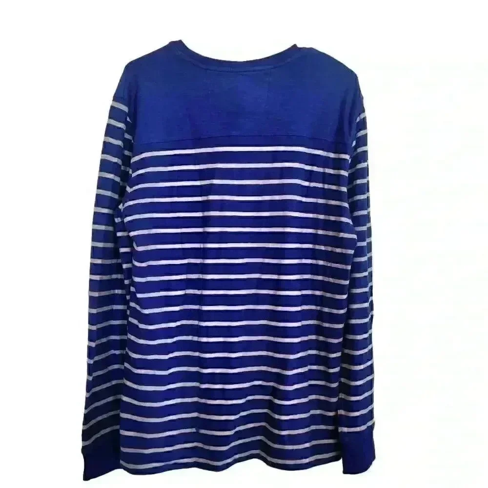Banana Republic Men's Blue & Gray Cotton Striped Crewneck Long Sleeve T-Shirt