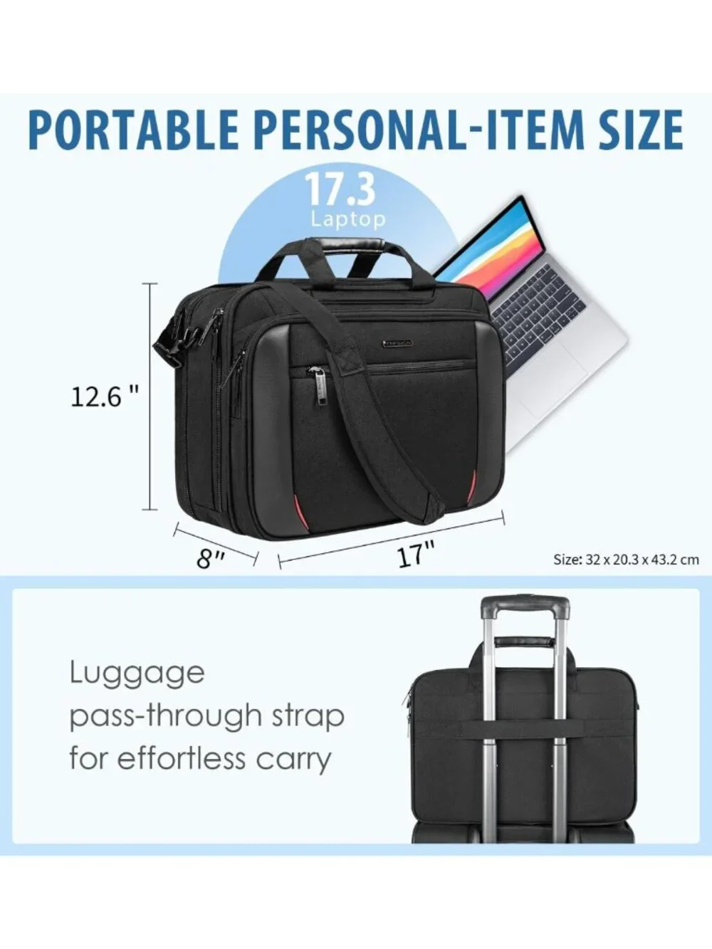 Expandable Water-Resistant Laptop Bag for 17.3” Devices - Stylish Messenger