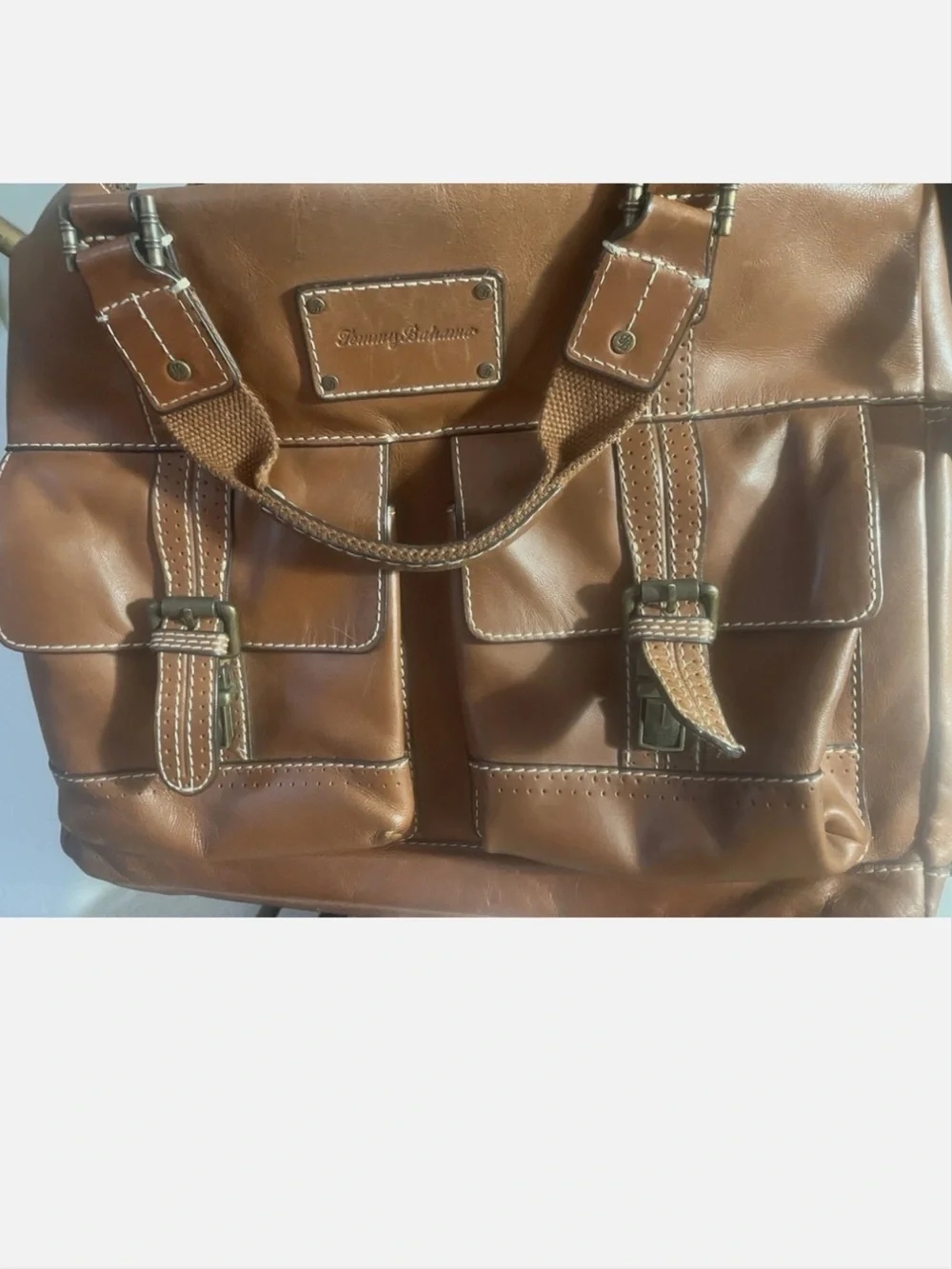 Retired Tommy Bahama Back 9 Leather Briefcase Messenger Bag Cognac like new