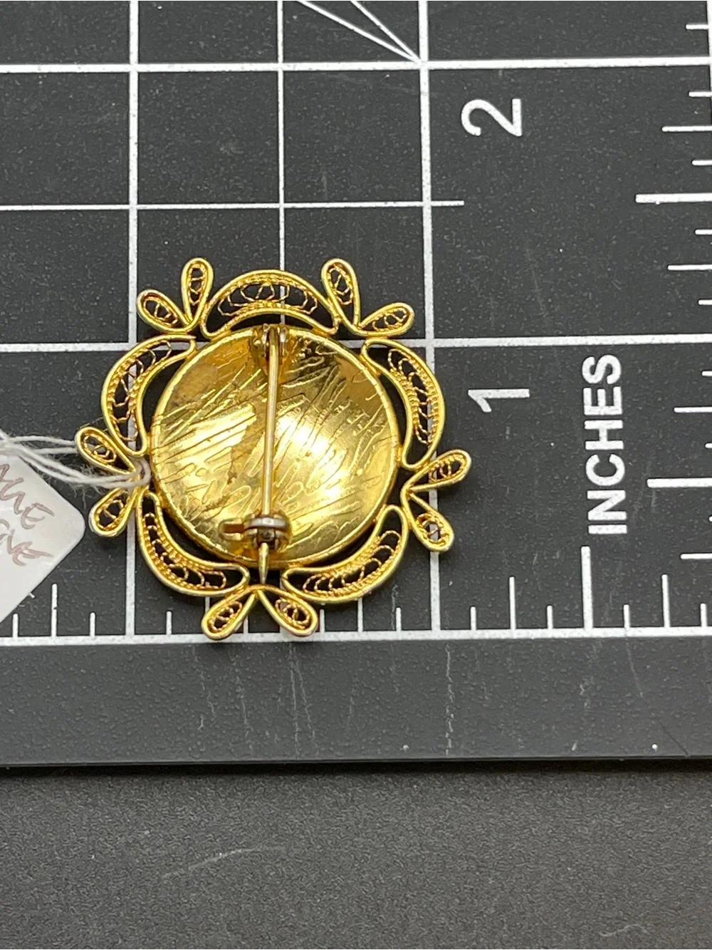 Vintage Mid Century Japanese Damascene Bird Brooch Gold Tone Filigree Frame