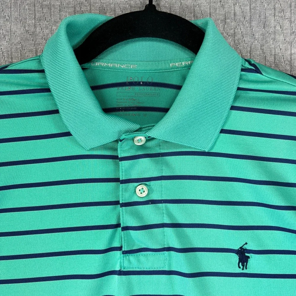 Polo Ralph Lauren performance golf dress shirt Men L Striped Green outdoor sport