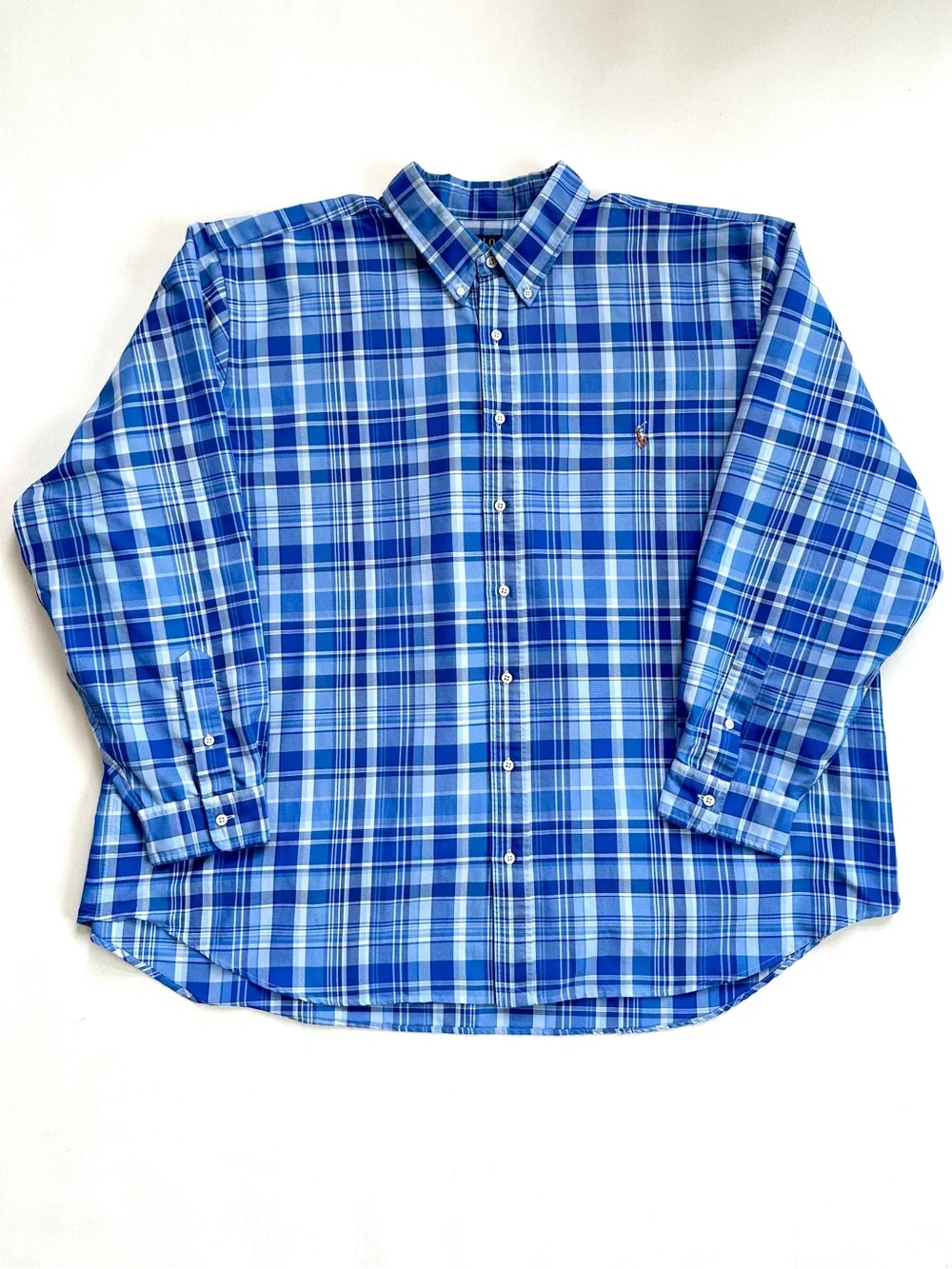 POLO RALPH LAUREN PERFORMANCE BLUE PLAID FLESH PONY BUTTON DOWN SHIRT Sz3XB