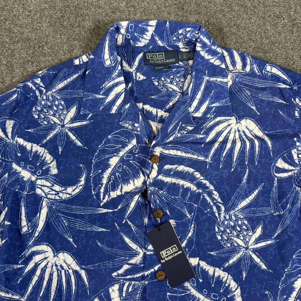 New Polo Ralph Lauren Shirt Mens L‎ Blue Classic Fit Hoffman Camp Hawaiian $168