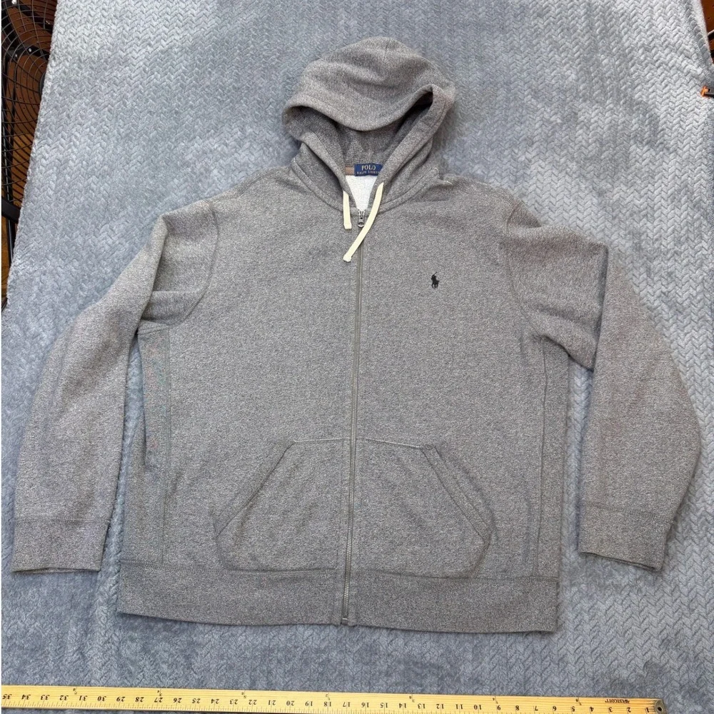Polo Ralph Lauren Full Zip Hoodie Mens XL Grey‎ Classic Pony Logo Fleece Jacket