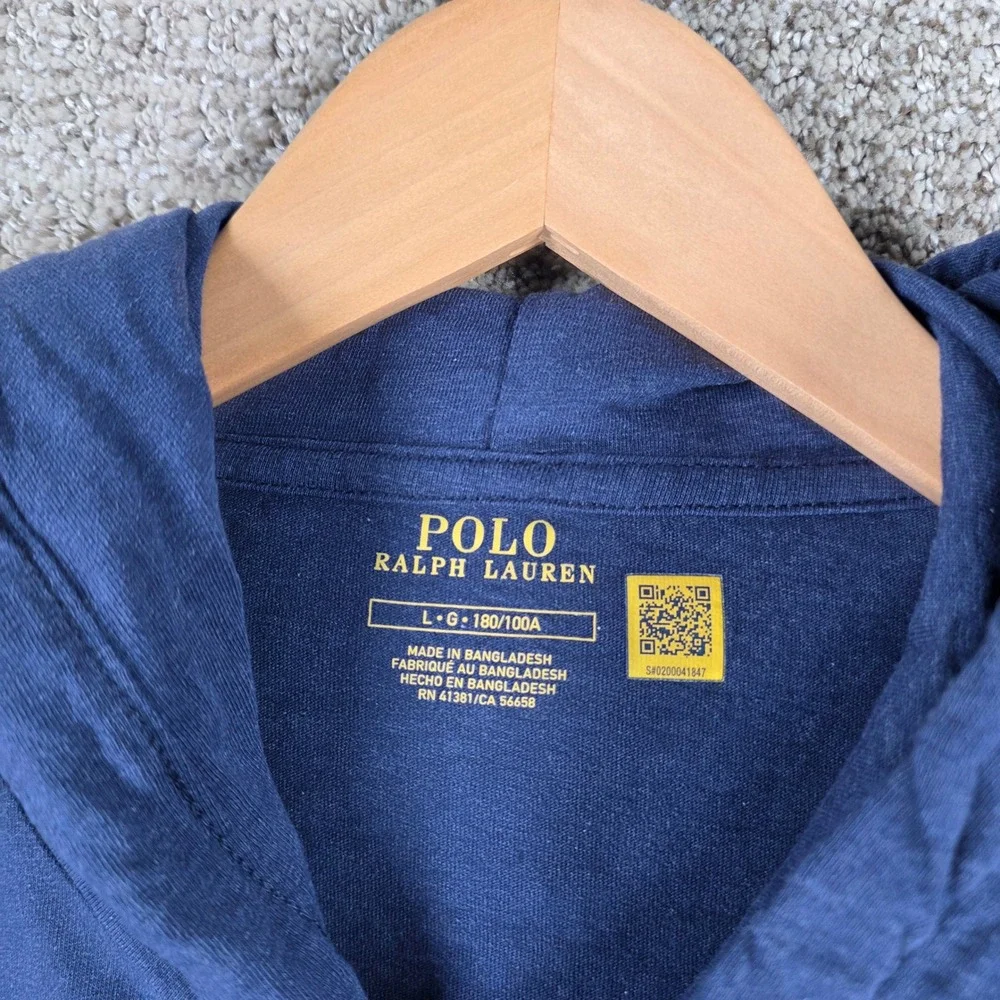 Polo Ralph Lauren Mens Blue Long Sleeve Hooded T Shirt Size Large Red Pony Logo