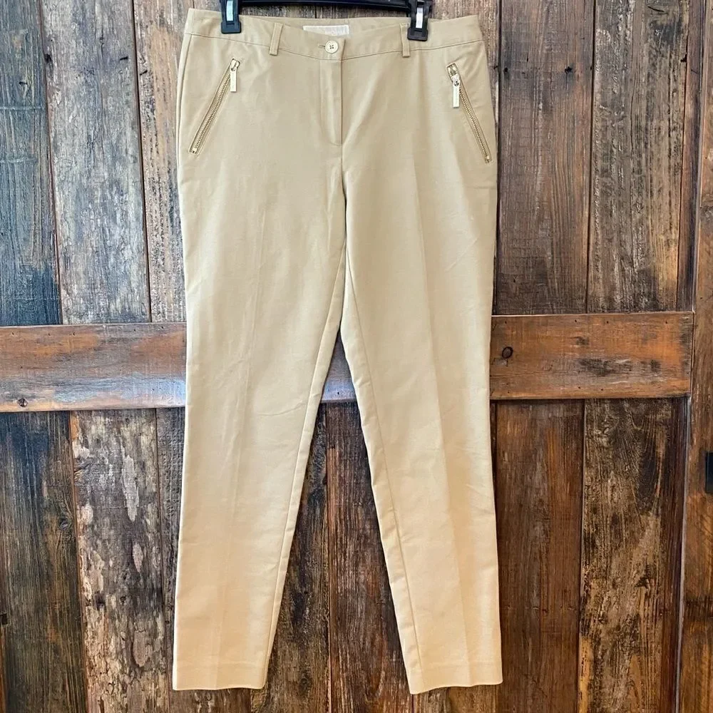 Michael Kors 6 Khaki Casual Workwear Cotton Trousers Tapered Pants
