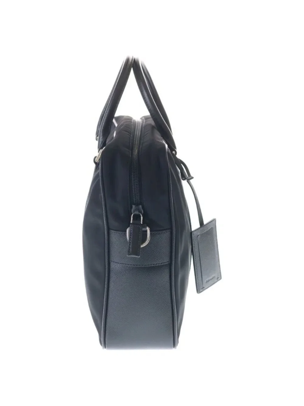 Prada Tessuto Business Shoulder Bag Black Nylon Xleather Silver