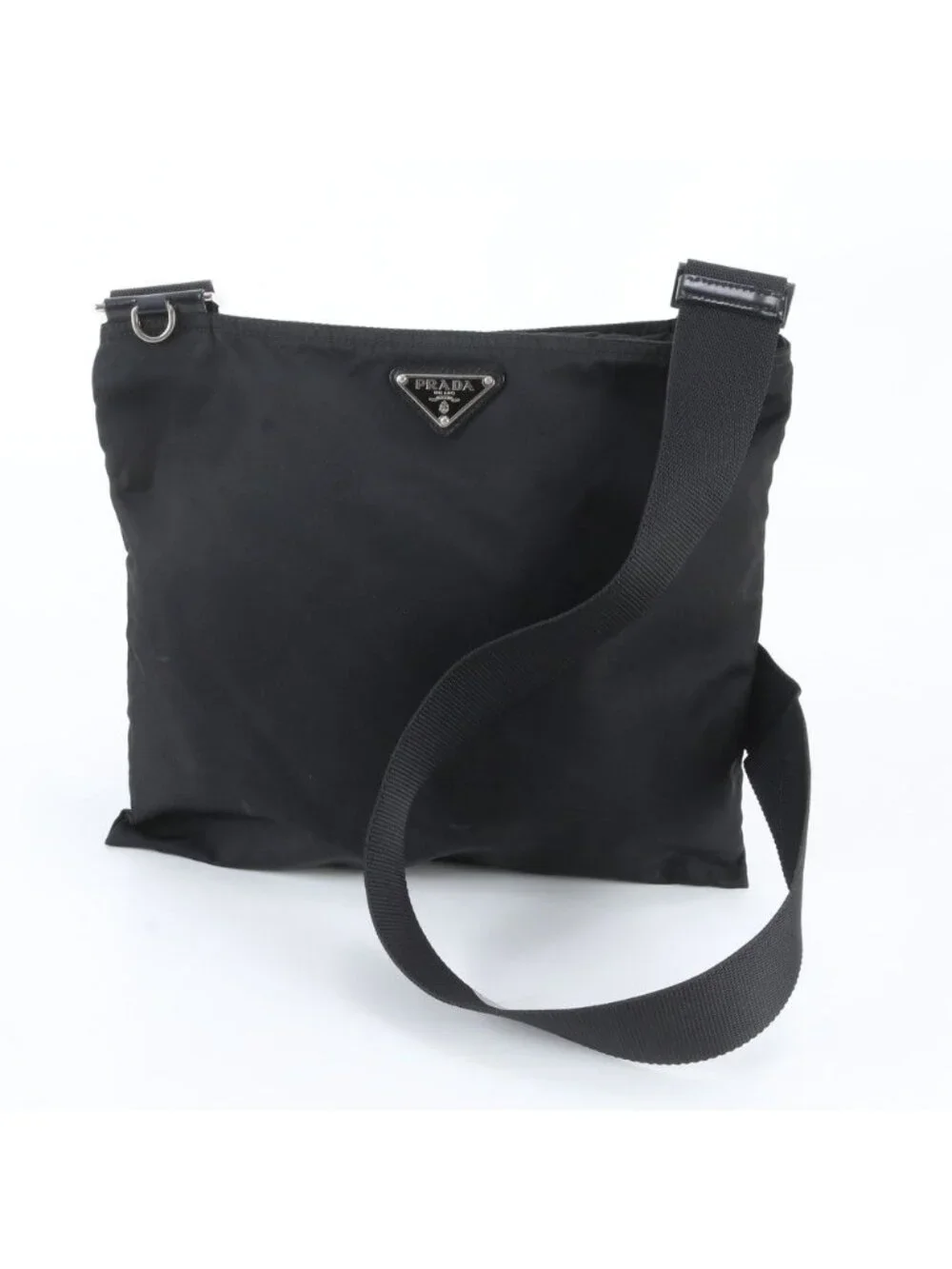 Prada Tessuto Nylon Triangle Logo Leather Shoulder Bag Crossbody Messenger