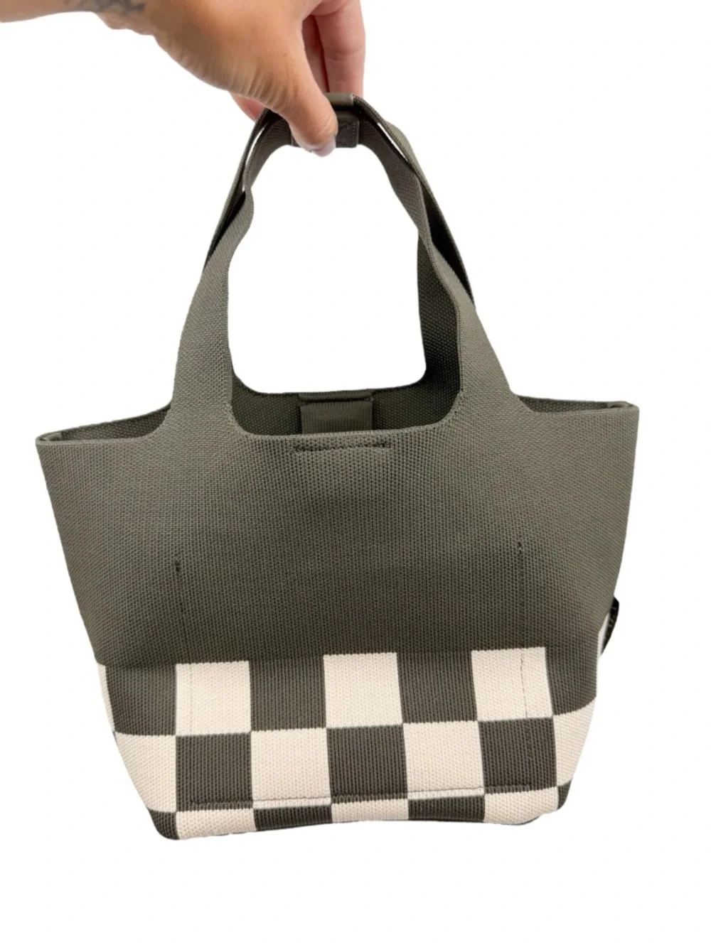 NEW Vivaia The Mini Tote Anita Army Green Checker Board Cat Crossbody Bag