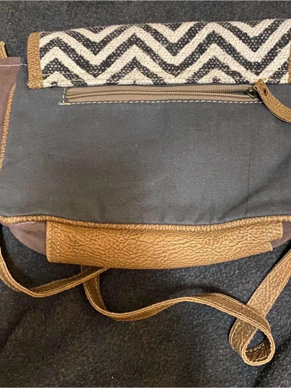 Stylish Brown Chevron & Haircalf Crossbody Bag
