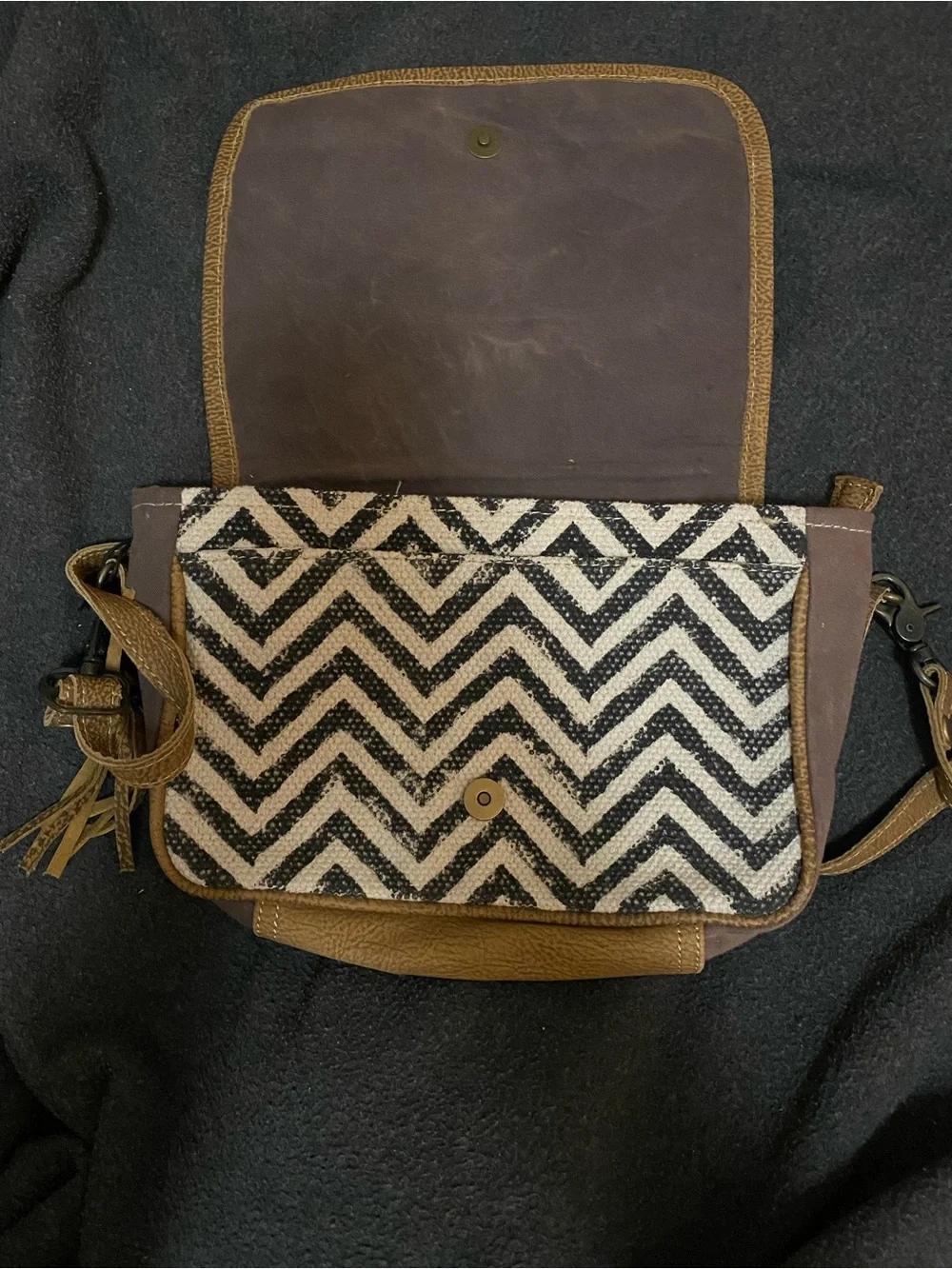 Stylish Brown Chevron & Haircalf Crossbody Bag