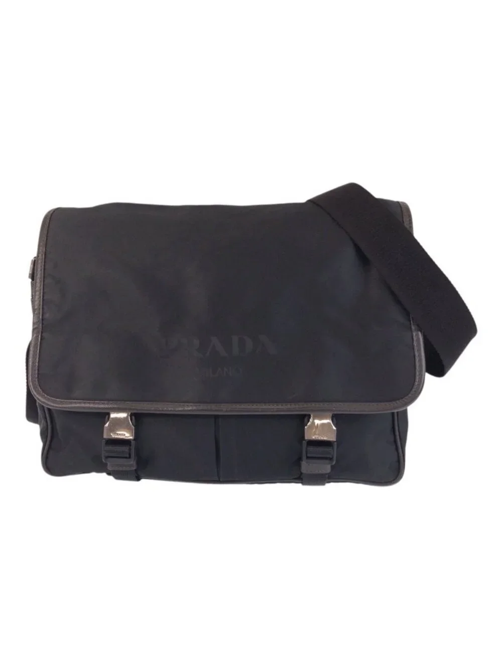 Prada Tessuto Black Silver Nylon Shoulder Bag