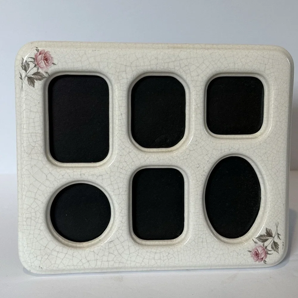VTG Ceramic Floral 6 Photo Frame Pink Rose Cottagecore Romantic Feminine 90s 80s