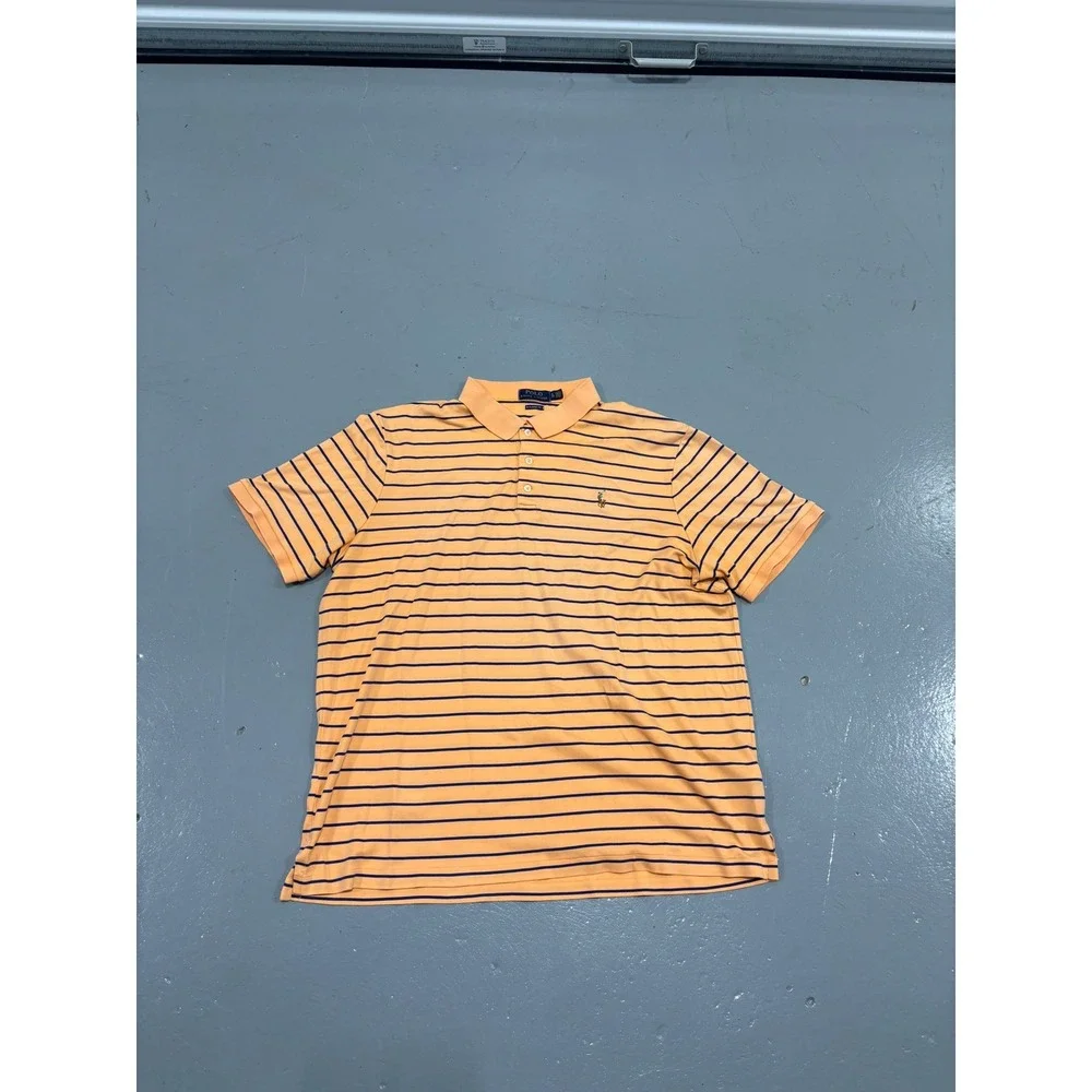Polo Ralph Lauren Mens XL‎ Classic Fit Striped Short Sleeve Polo Shirt Orange