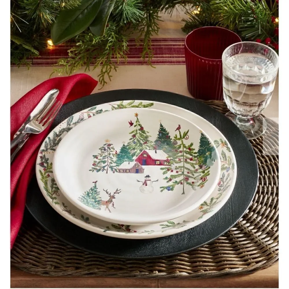 Pottery Barn Christmas in the Country Stoneware Salad Plates, Set of 4/ NEW