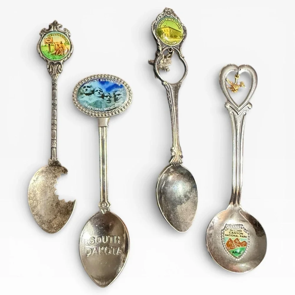 Lot of (4) Vintage Souvenir Spoons For National Monuments & State Park Locations