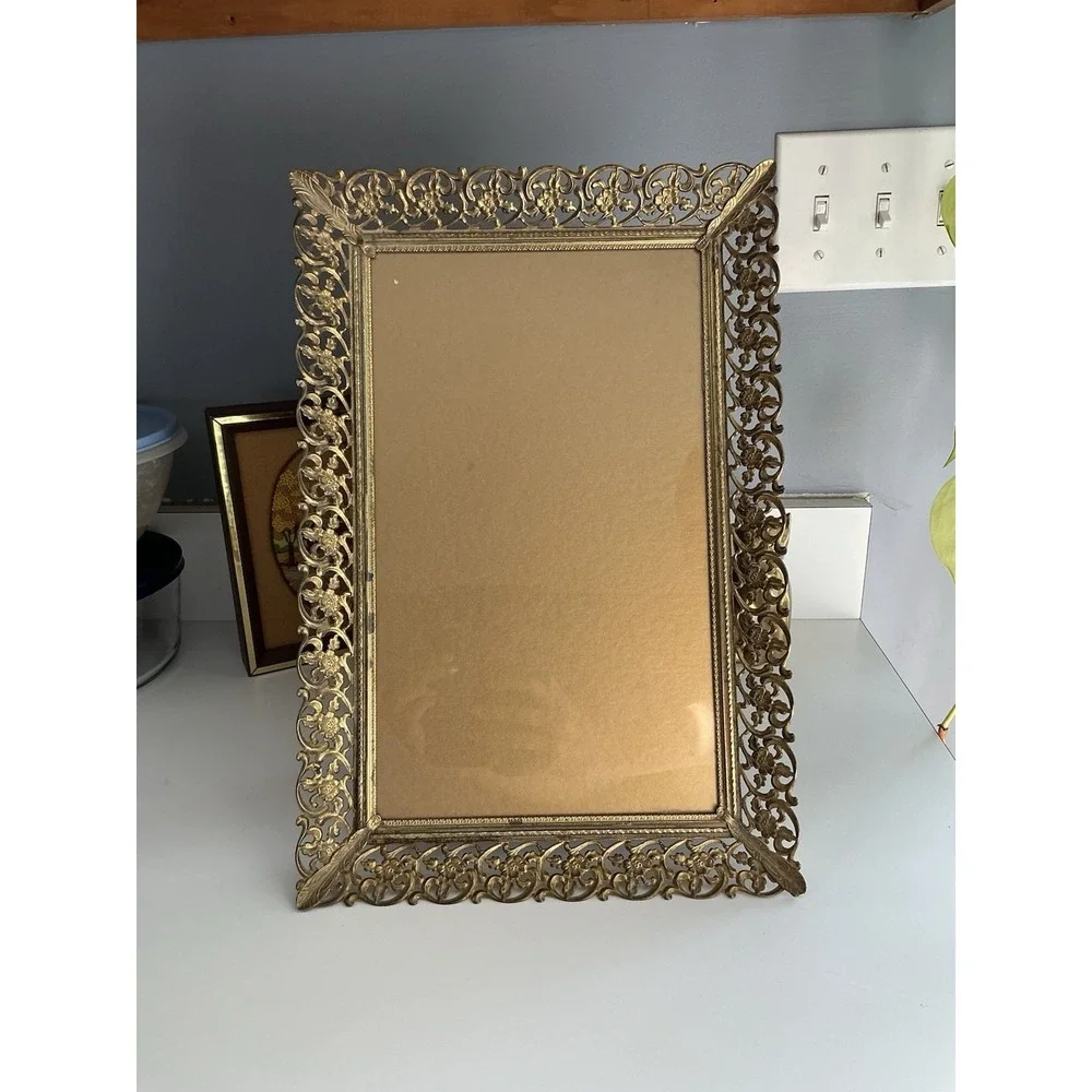 Large Vintage Ornate‎ Hollywood Regency Picture Frame / Tray Floral