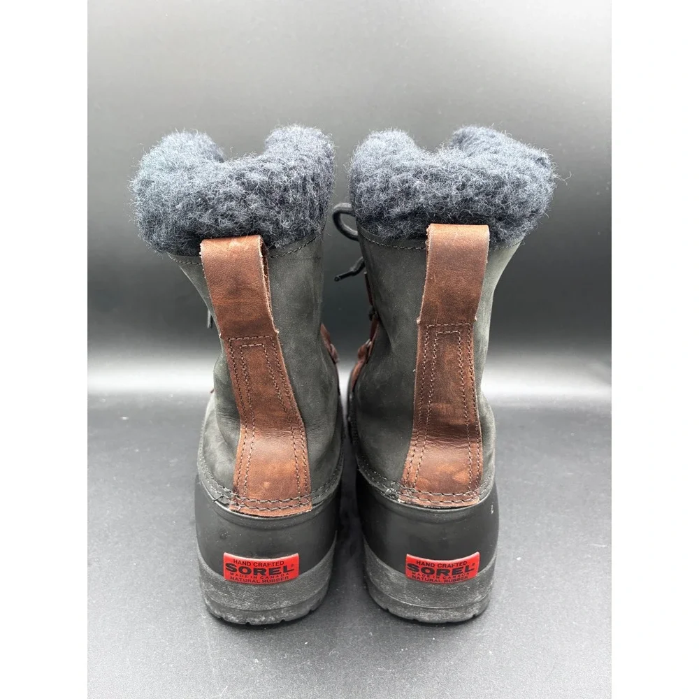 Sorel Alpine‎ Mens 8 Black Leather Waterproof Snow Winter Duck Boots Made Canada