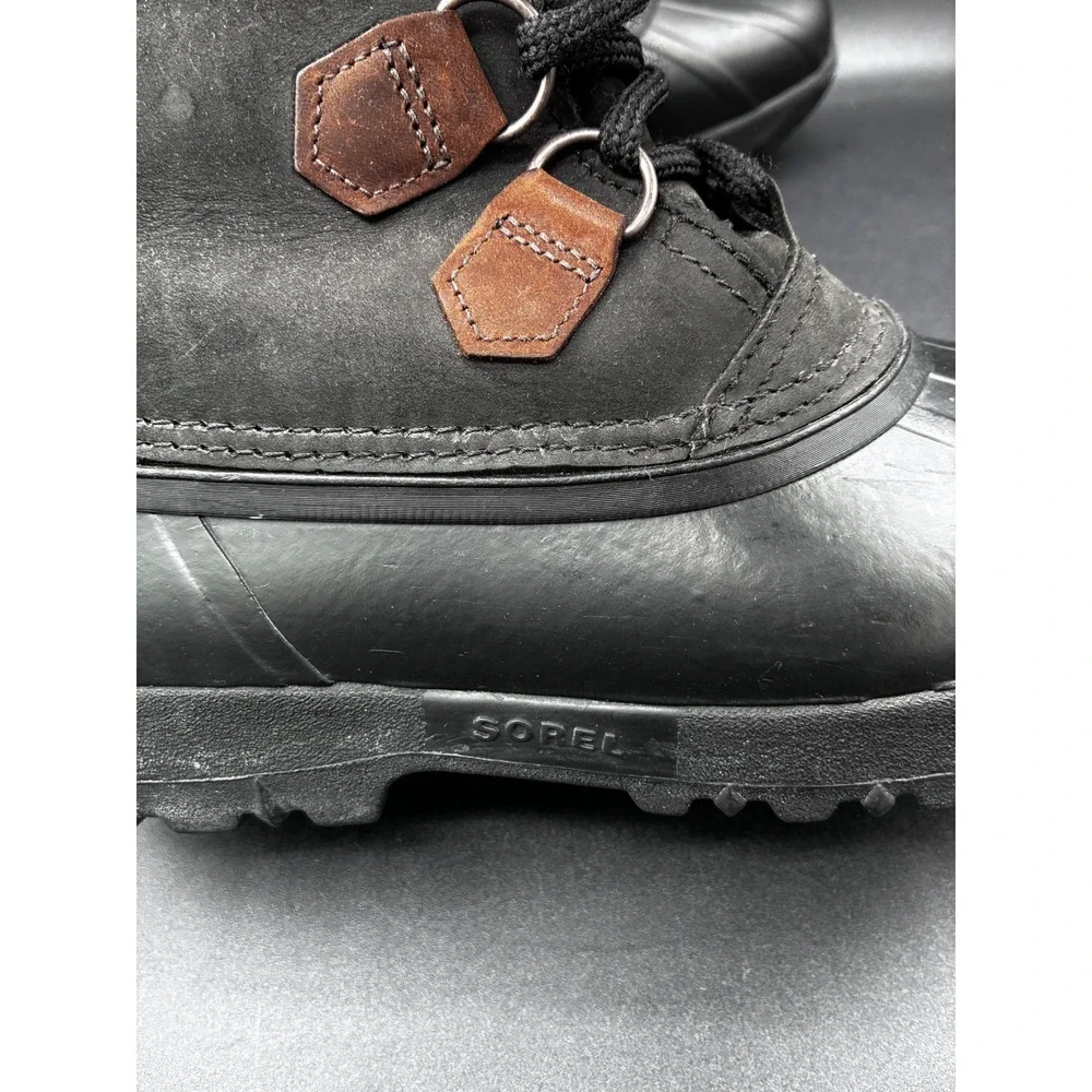 Sorel Alpine‎ Mens 8 Black Leather Waterproof Snow Winter Duck Boots Made Canada