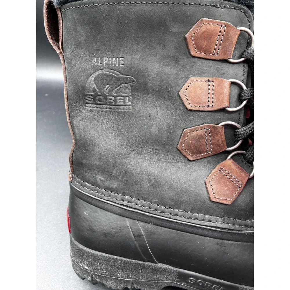 Sorel Alpine‎ Mens 8 Black Leather Waterproof Snow Winter Duck Boots Made Canada