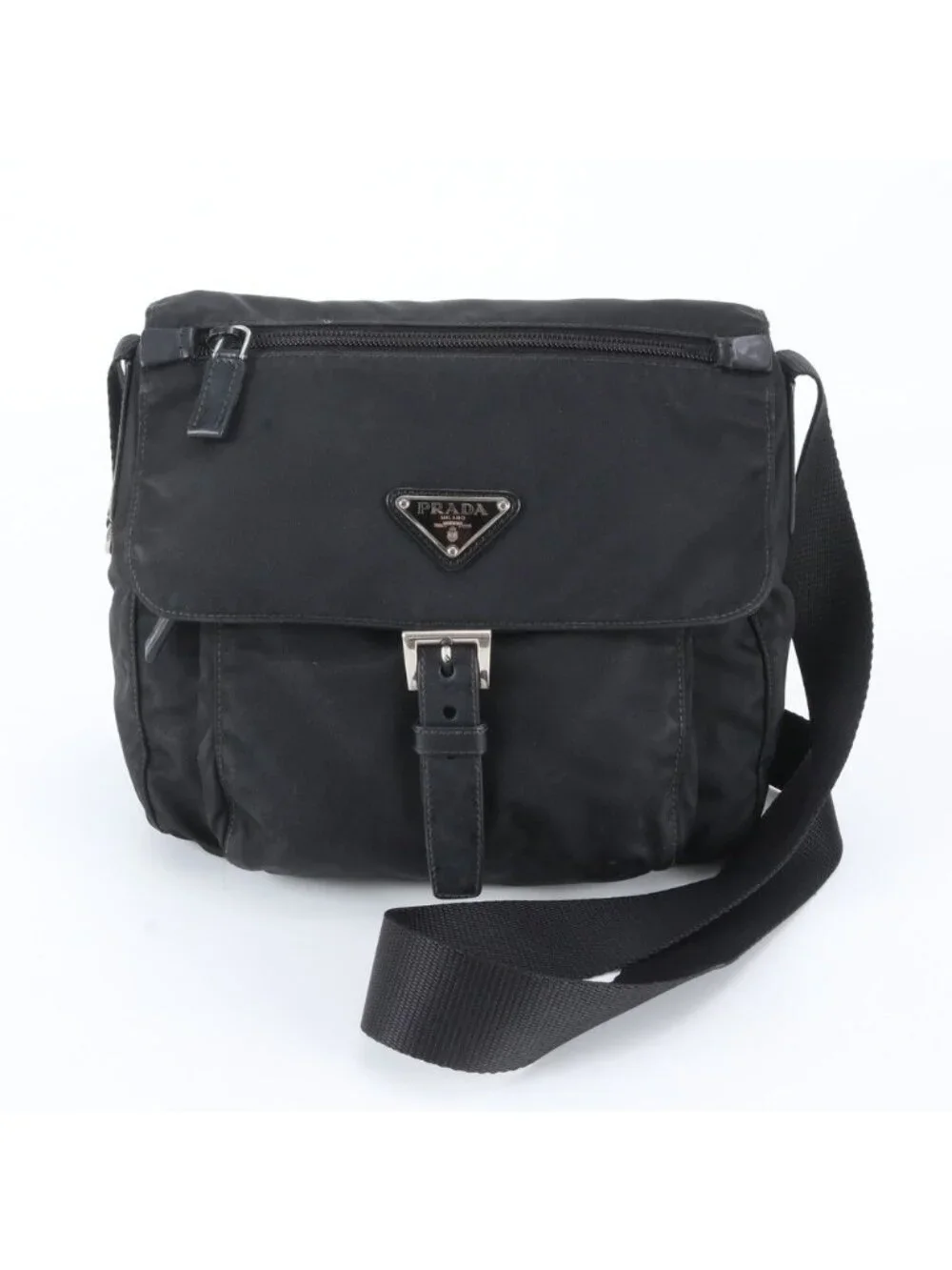 Prada Tessuto Nylon Triangle Logo Leather Shoulder Bag Crossbody Messenger