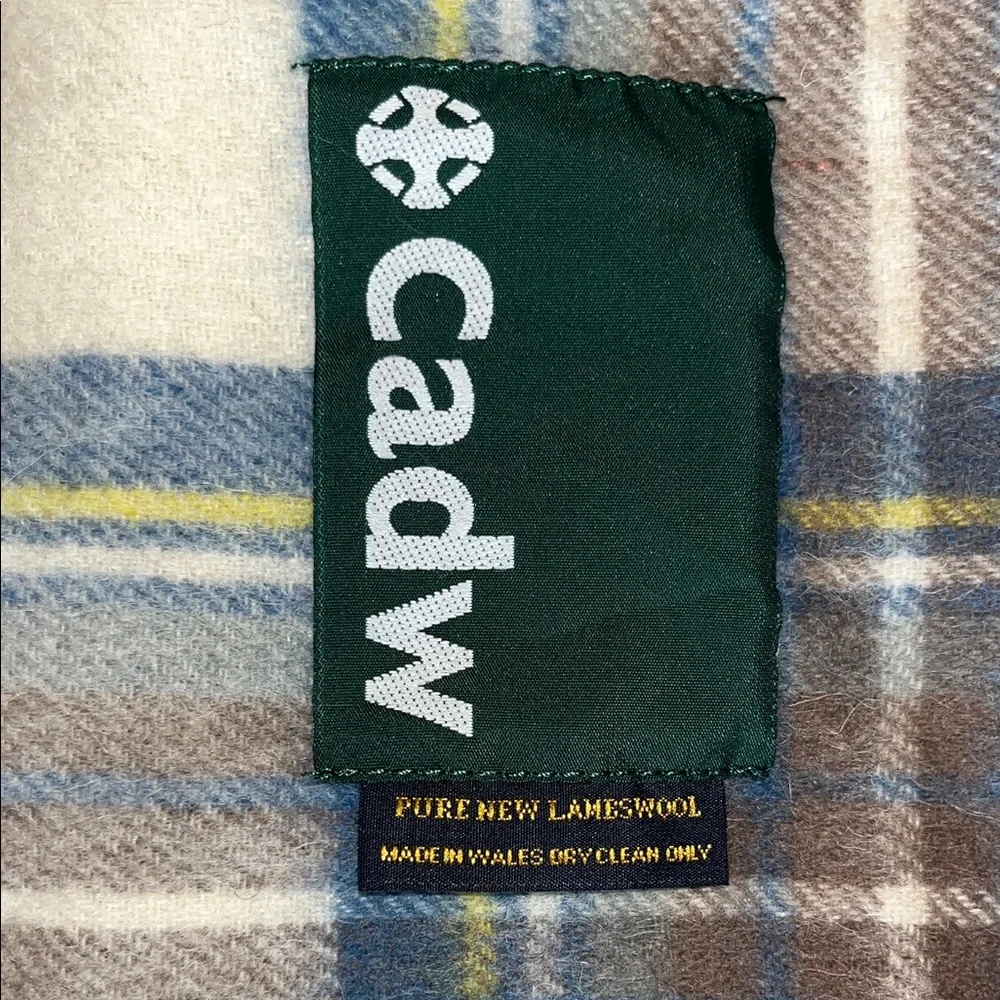 Tweedmill Cadw Plaid Pure Lambswool Scarf Made in Wales Blue Brown Cream‎ Fringe
