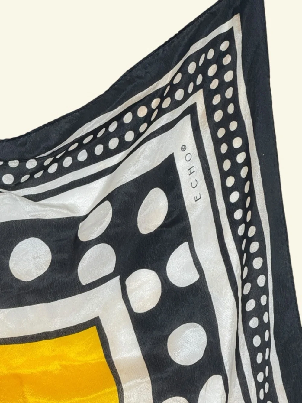 Echo Silk Scarf Black White Polka Dot Yellow Square Vintage Style