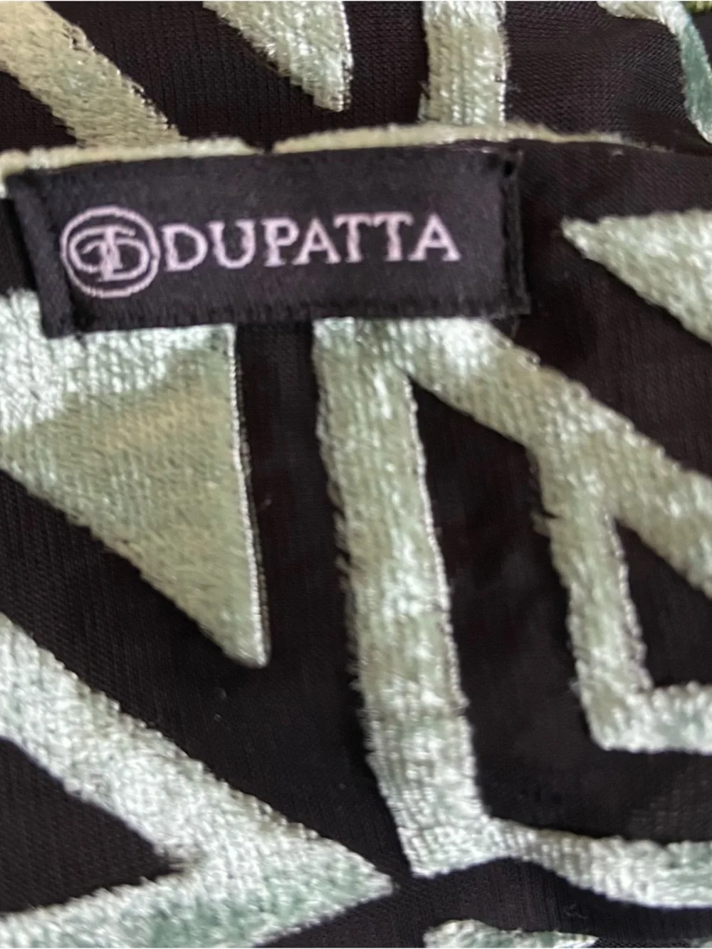Dupatta Scarf Green Black Silk Velvet Burnout Geometric Boho Artsy