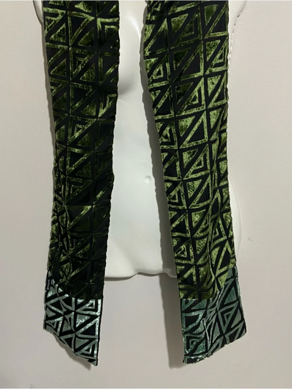 Dupatta Scarf Green Black Silk Velvet Burnout Geometric Boho Artsy