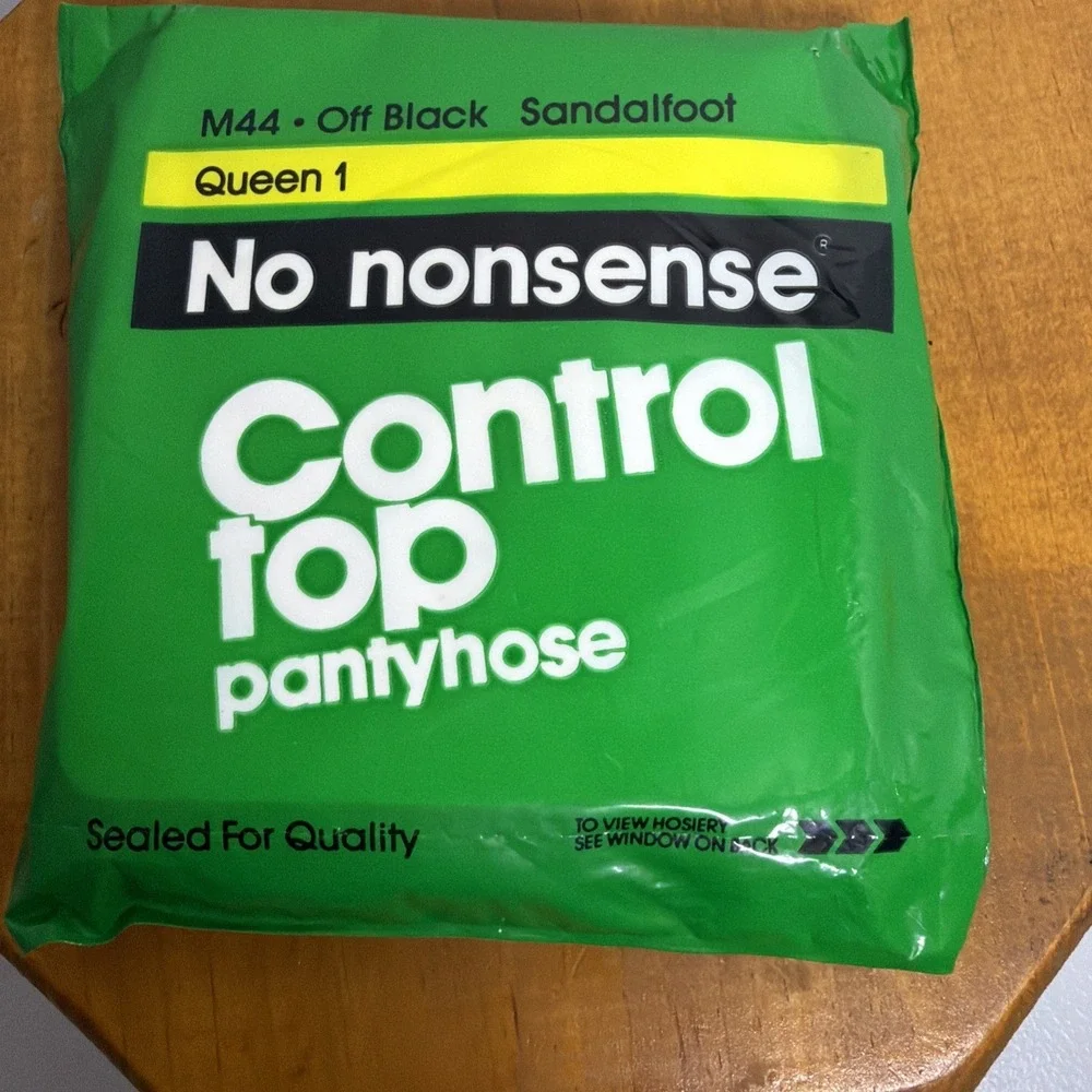 Vintage No Nonsense Control Top Pantyhose‎ Queen 1 Off Black Sandalfoot Sealed