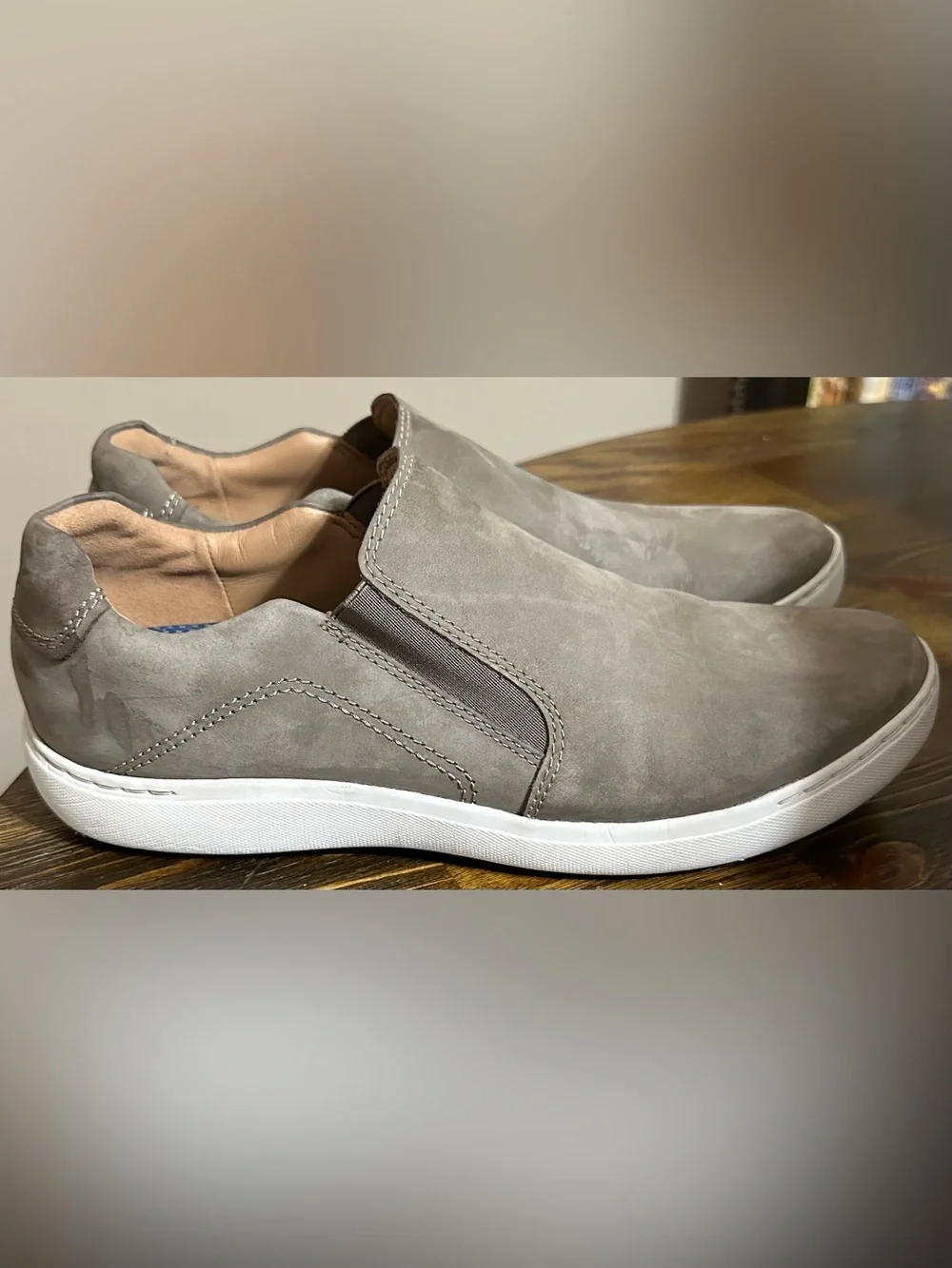 Clarks Men's Gray Suede Slip-On Sneakers with White Sole