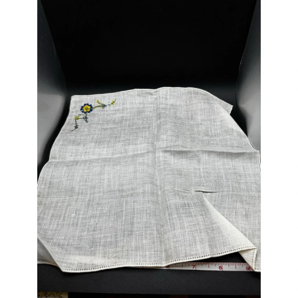 Vintage Blue And Yellow Flower Embroidered‎ Handkerchief
