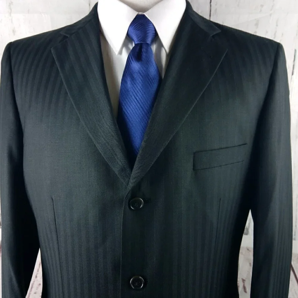 J. Ferrar 42R 3 Button Black Striped Suit Jacket