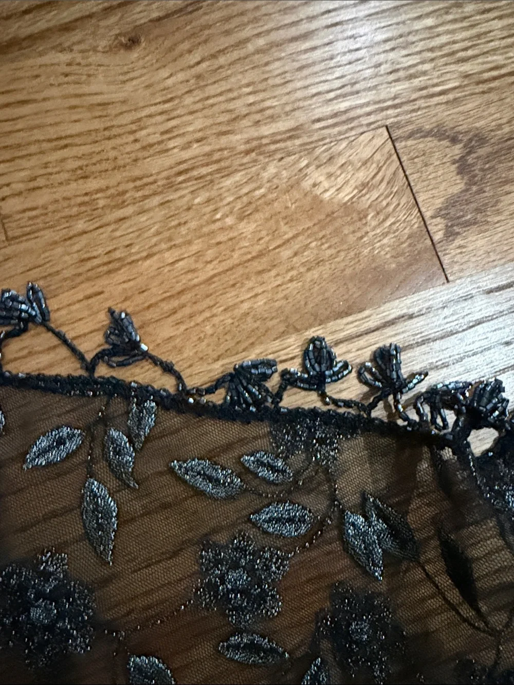 Sheer Black Embroidered Triangle Scarf Shawl with beading vintage