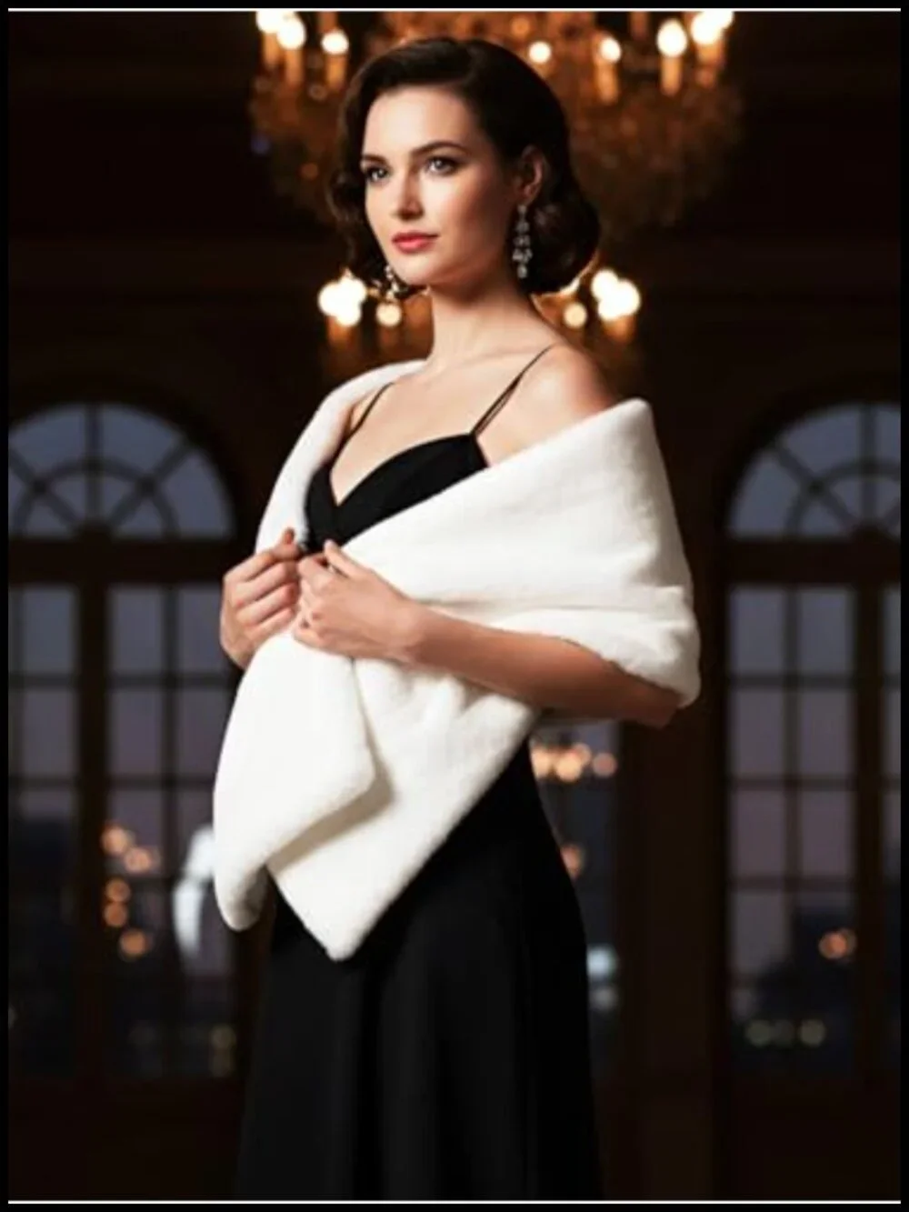 Faux Fur Wedding Shawl Wrap with Brooch Bridal Scarf Stole