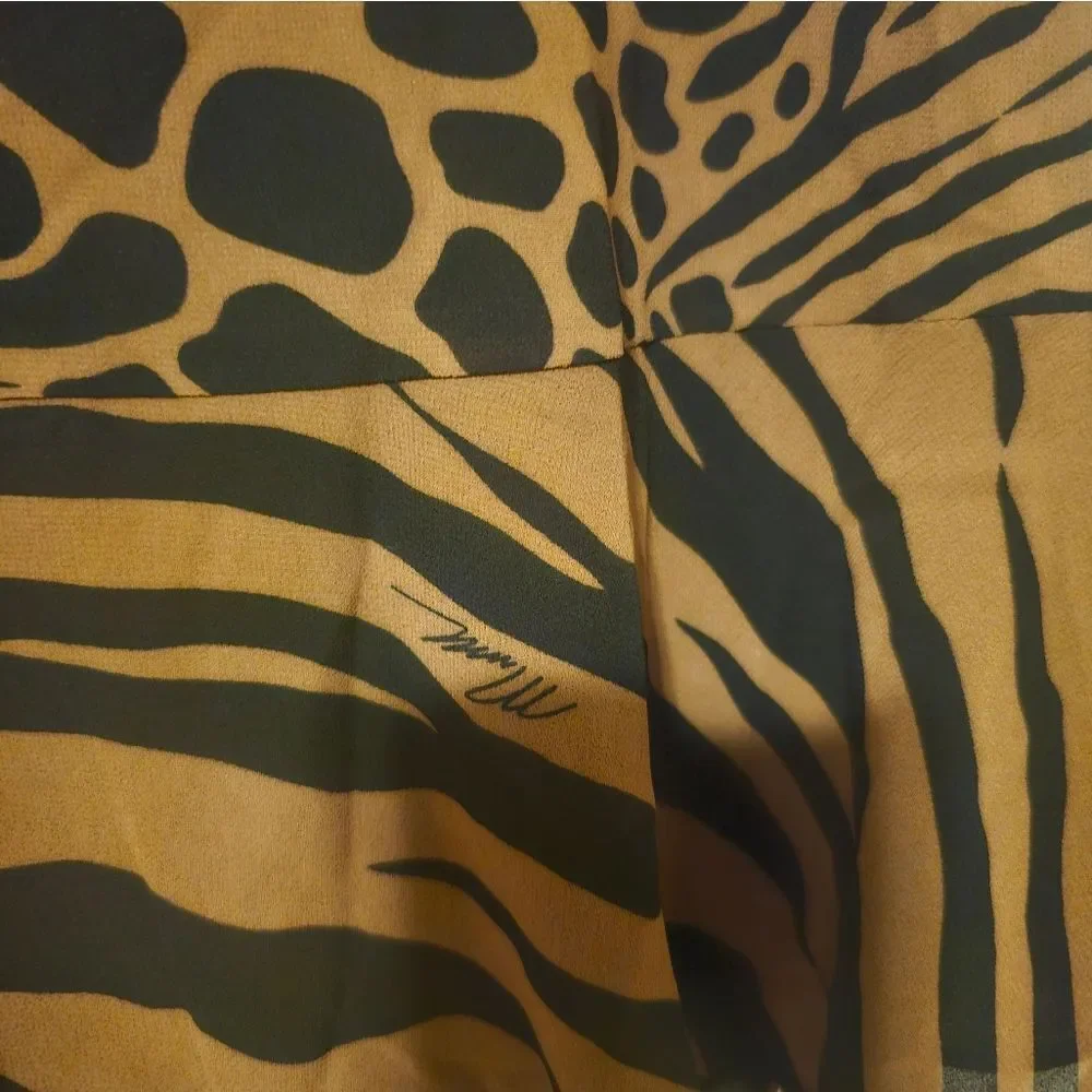 MICHAEL KORS NWT Ruffle Flounce Animal Print Caramel Tie Neck Dress‎ - Small