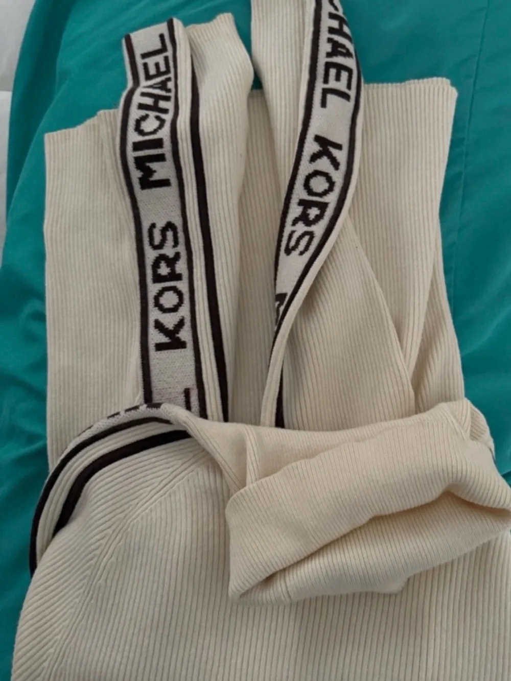 MICHAEL Michael Kors Cream Ribbed Turtleneck Sweater