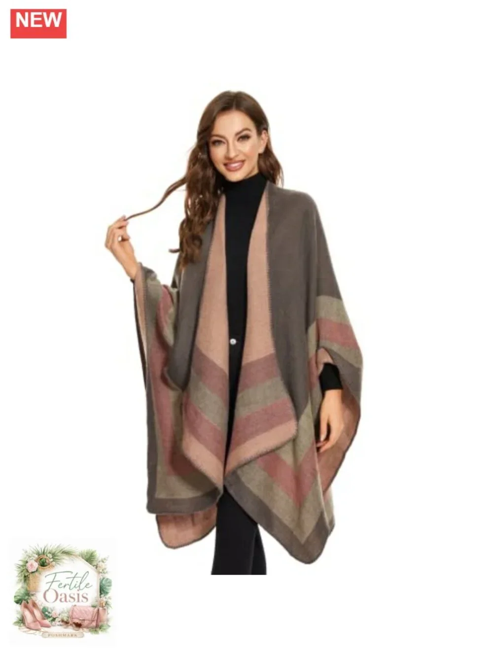 Women's Cozy Knit Poncho Shawl Wrap Cape Cardigan Open Front