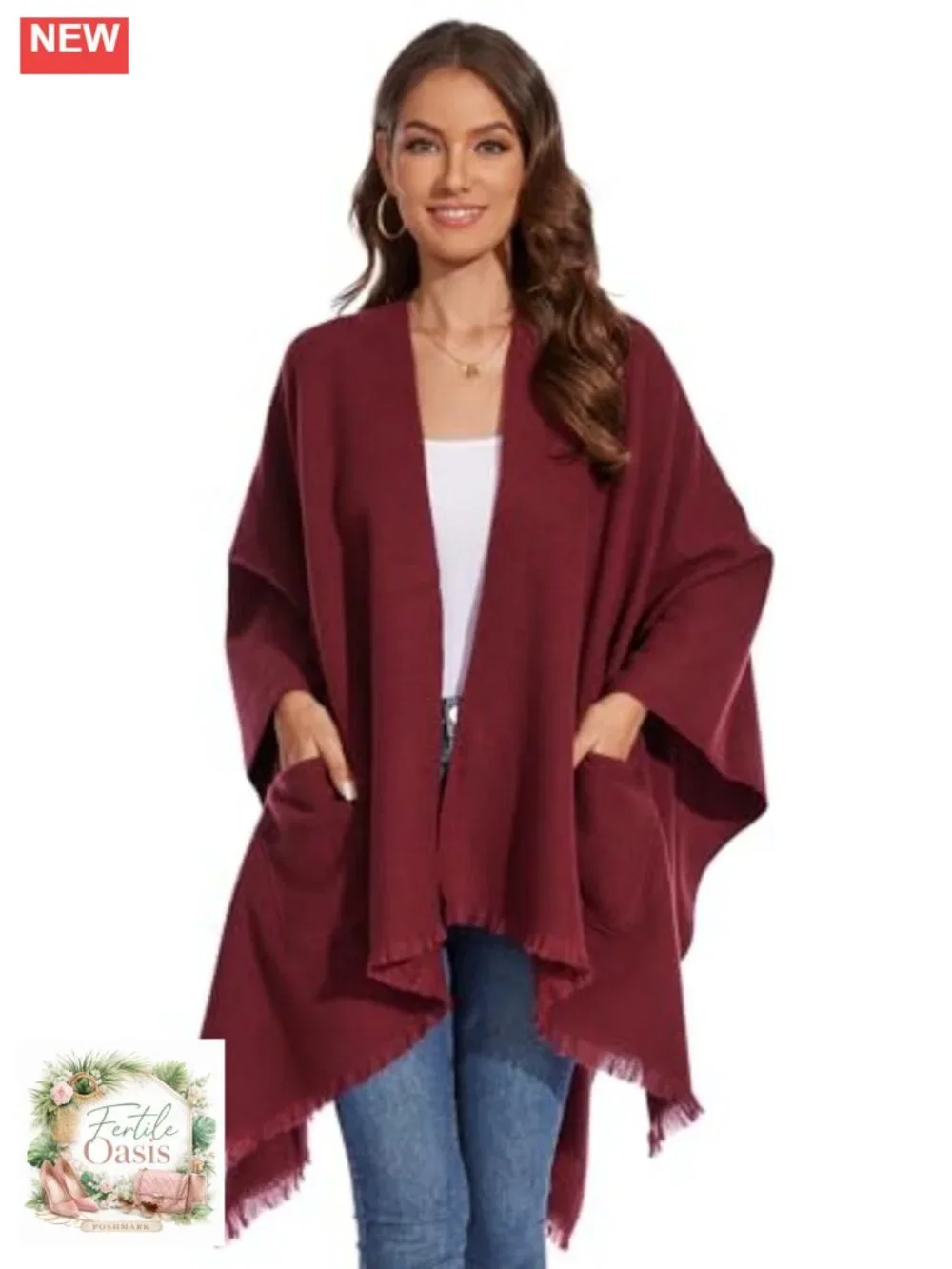 Women's Knitted Cape Poncho Shawl Wrap Open Front with Pockets Fleece Warm