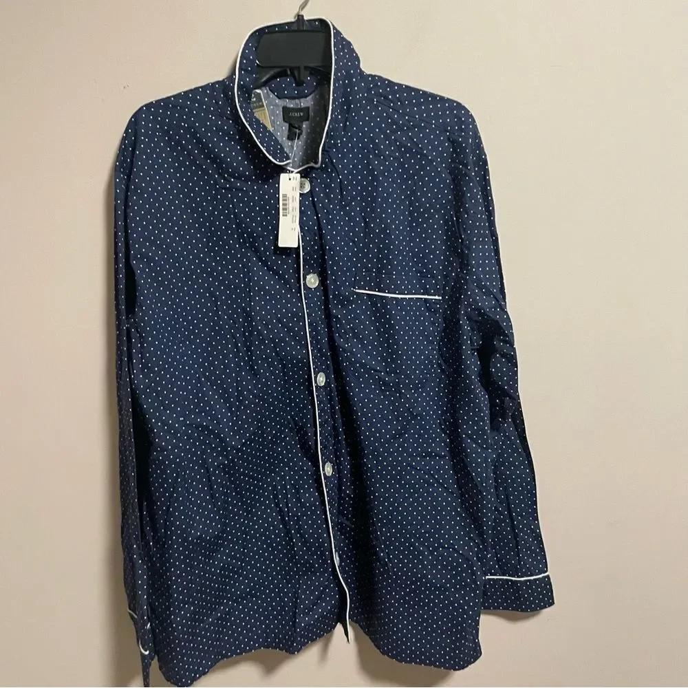 NWT J Crew Navy 100% Cotton Slim Fit Button Down Pajama Shirt- Size XL