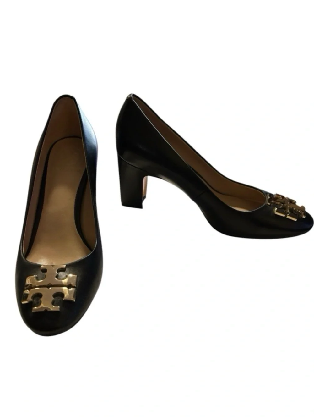 Tory Burch Raleigh Black Block Heel Leather Pumps – Size 5.5