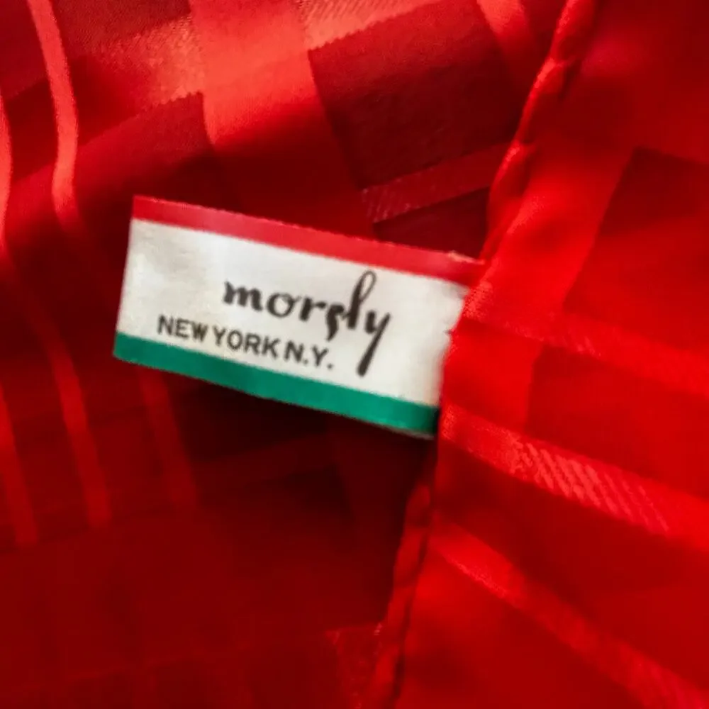 Silky red plaid burnout scarf neckerchief square Morsly New York made in Japan