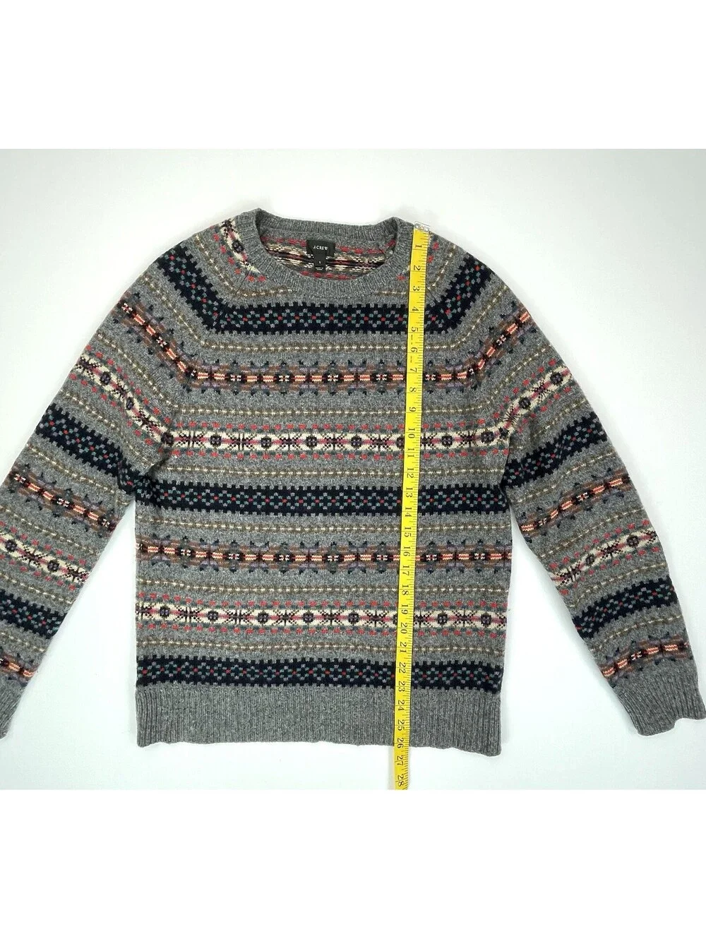 JCrew Mens Fair Isle Lambswool Sweater Gray Knit Small S Nordic Crewneck *read*